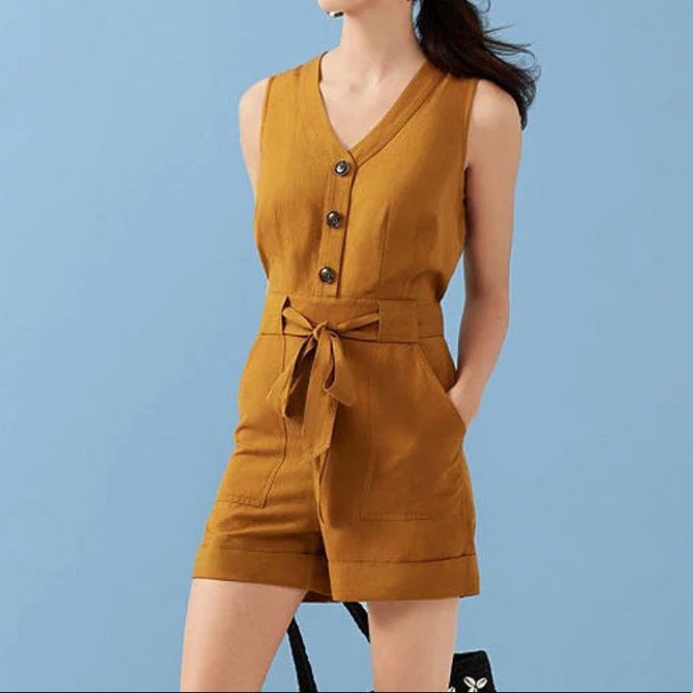 Ann Taylor Wild Ginger Linen Romper 16 NWT